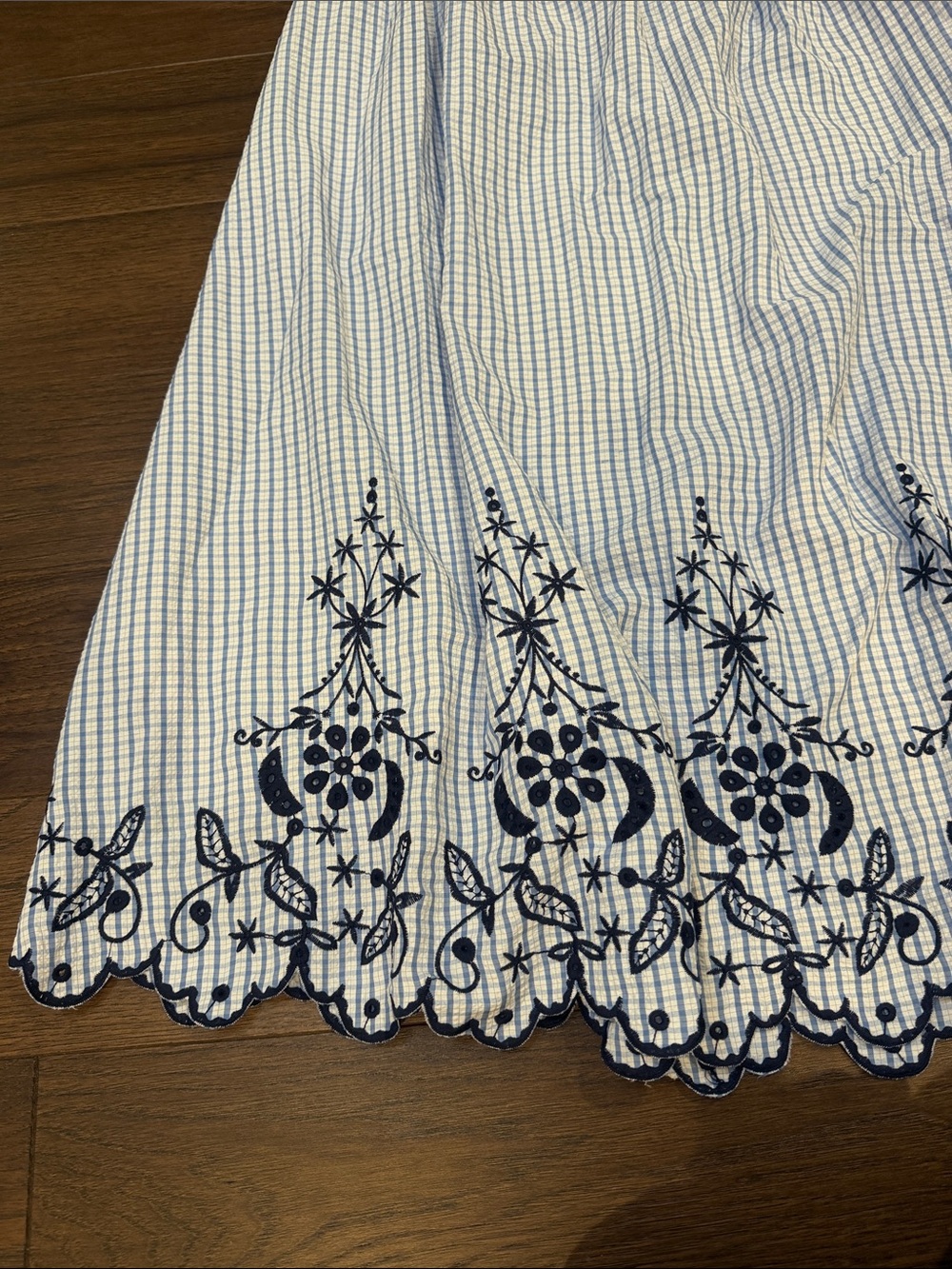 Zara Blue and White Embroidered Smocked Midi Skirt Medium NWT - Picture 6 of 9